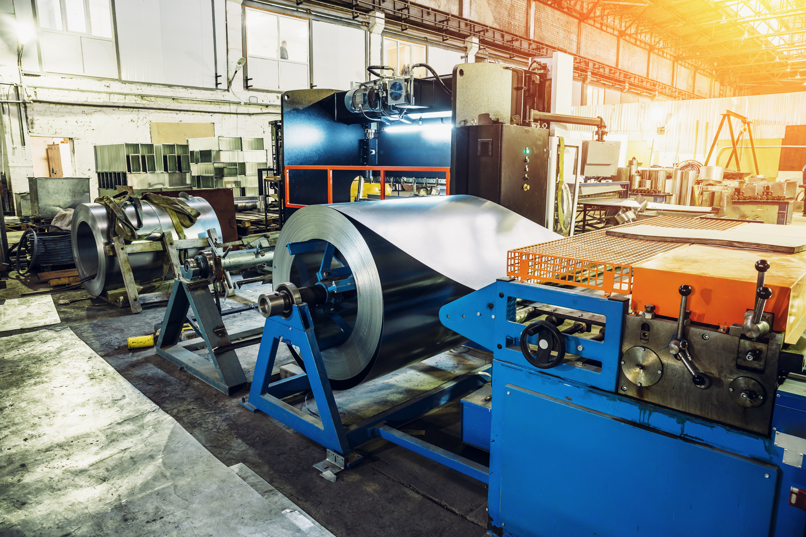 Worksop,With,Machinery,Tools,And,Equipment,,Rolls,Of,Galvanized,Steel