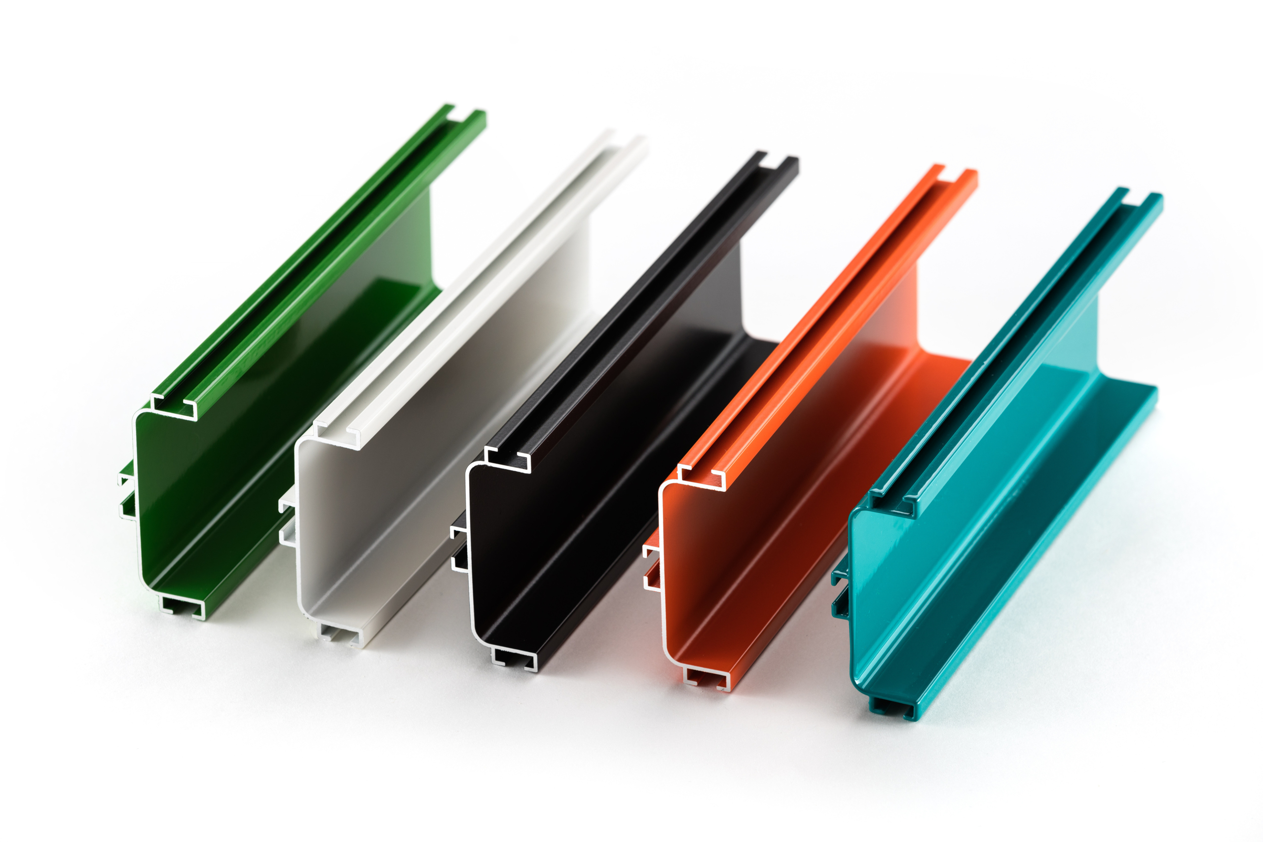 Samples,Of,Colorful,Aluminum,Profiles,Over,White,Background
